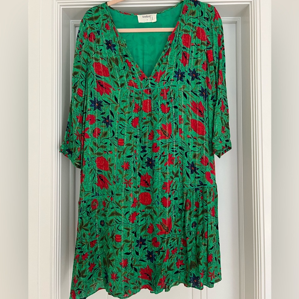 ba&sh Green and Red Floral Dress